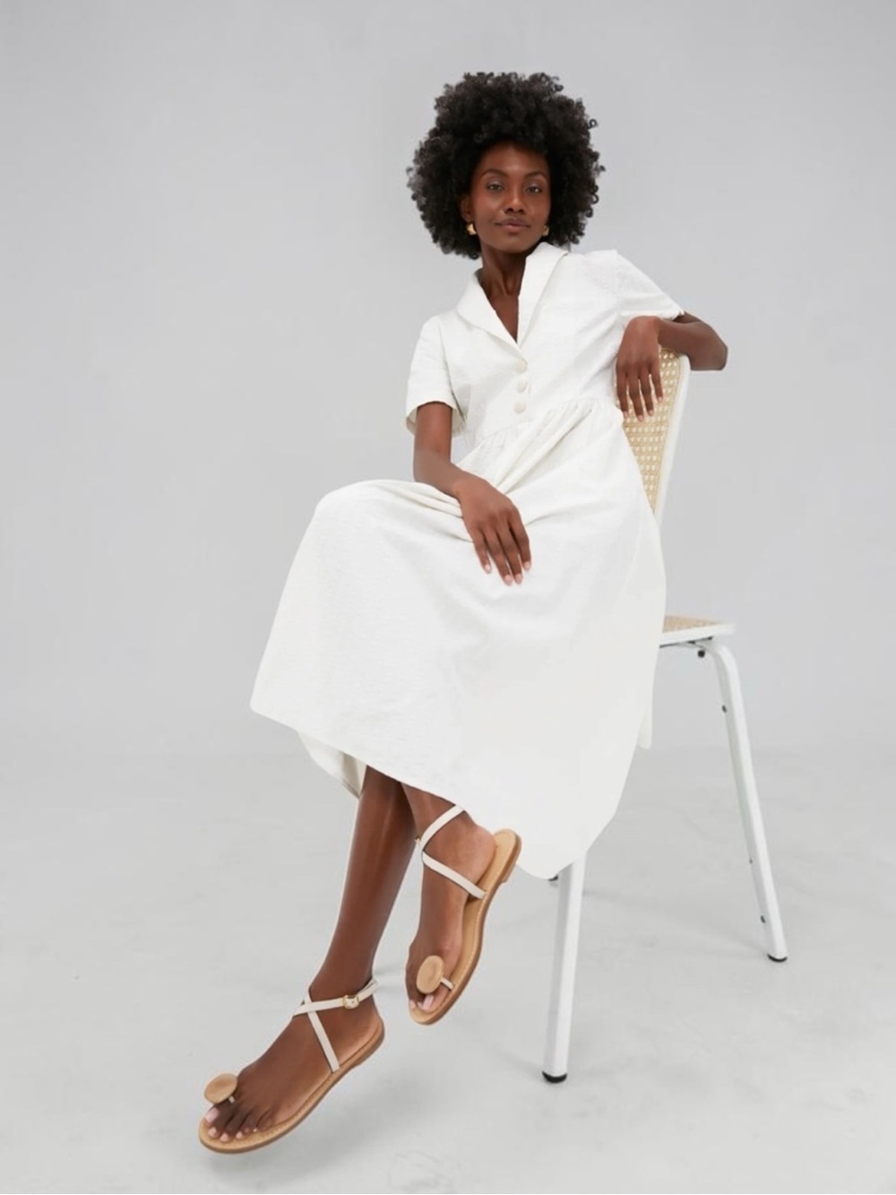 NWT Tuckernuck White Seersucker Shawl Collar Adelaide Dress Size Medium.